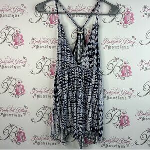 Hem & Thread tank top tie dye style strappy Black and White Patterned Blouse